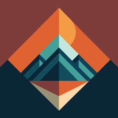 Retro background with laser grid, abstract landscape mountain with sunset and star sky. Vaporwave, synthwave 80s cyberpunk style illustration. Minimal template for poster, flyer,  music cover 