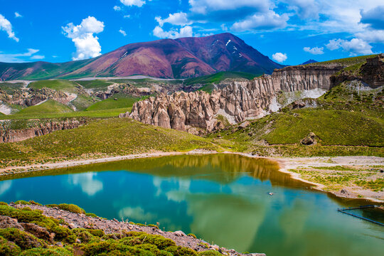 Vivid Landscape and Turquoise Waters of At Goli Pond, Ardabil Province, Iran