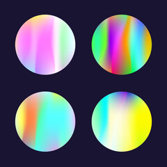 Holographic abstract backgrounds set. Gradient hologram. Vibrant holographic backdrop. Minimalistic 90s, 80s retro style graphic template for book, annual, mobile interface, web app.