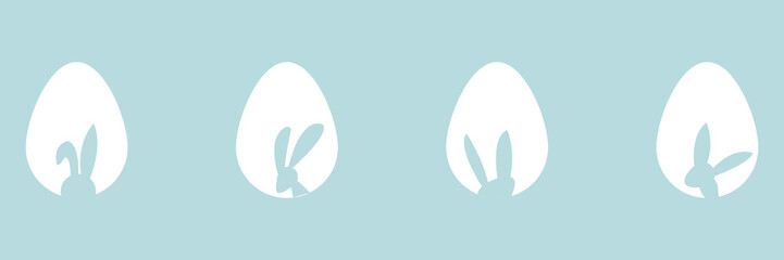 Easter egg hunt. Easter rabbit set. Bunny outline vector illustration. Bunny rabbit cut out on easter egg isolated. - obrazy, fototapety, plakaty