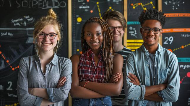 Jeunes &eacute;tudiants travaillant ensemble pour un projet d'&eacute;tudes, m&eacute;moire ou rapport en groupe