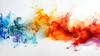 A stunning display of vibrant ink spreading elegantly in water, creating a captivating spectrum of colors against a clean white backdrop
