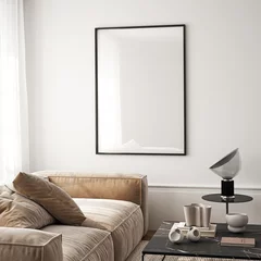 Fototapeten Frame mockup, ISO A paper size. Living room wall poster mockup. Interior mockup with house background. Modern interior design. 3D render  © mtlapcevic