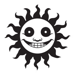 Dibujo de sol de verano con una sonrisa en estilo tatuaje silueta - obrazy, fototapety, plakaty