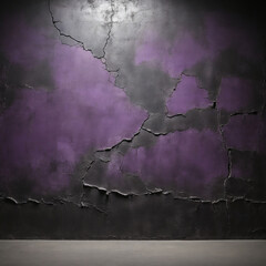 Black Grunge concrete cement wall with crack in industrial building, texture background, dark purple color