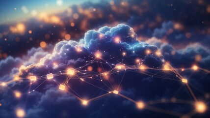 Obraz premium Cloud With Connections Representing Data Transfer In Cloud Computing Technology