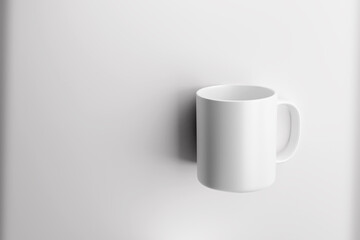 Blank coffee or tea cups with handle. Mug made of Porcelain, 3D illustration.