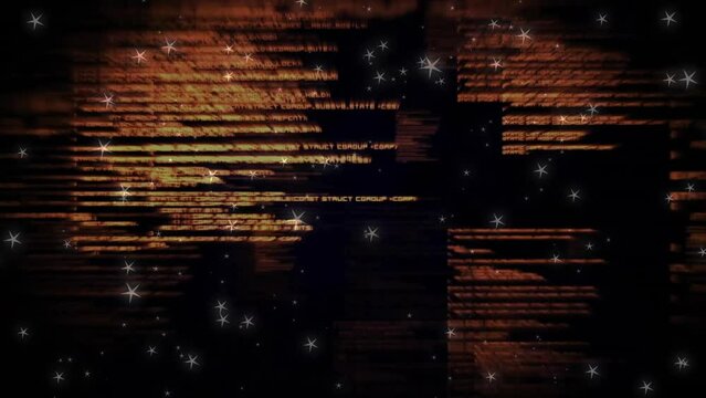 Animation of data processing and stars on black background