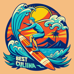 Surfing California illustration for tshirt sticker design