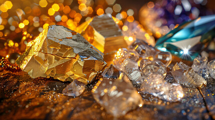 Gold silver and precious stones. Photographic.