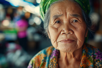 Essence of Thailand: Candid Portrait of a Local in Vibrant Setting
 - obrazy, fototapety, plakaty