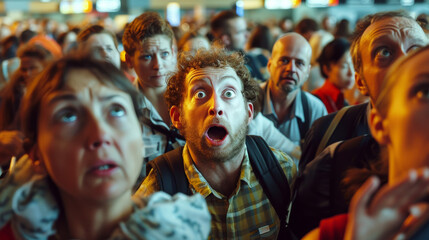 Obraz premium Fear Amongst Flight: Diverse Expressions of Concern at the Airport 