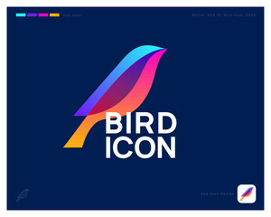 Beautiful colored bird. Bird icon, consists of colored transparent elements. Identity, app icon.