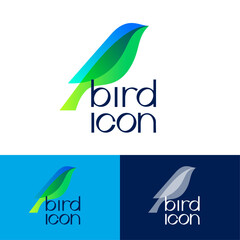 Beautiful colored bird. Bird icon, consists of colored transparent elements. Identity, app icon.