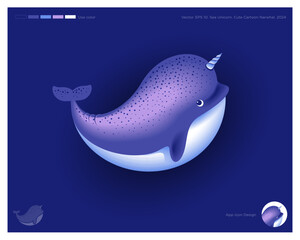 

Narwhal Whale, Sea Unicorn illustration. Identity and app icon.
