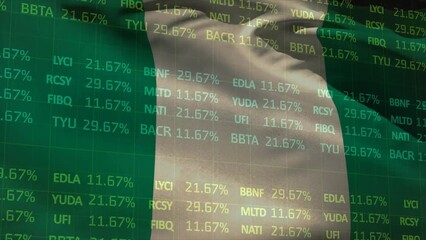 Animation of financial data processing over flag of nigeria - Powered by Adobe