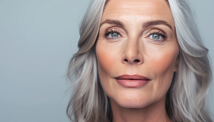Naklejka premium Natural Elegance: Senior Woman with Foundation and Long Eyelashes 