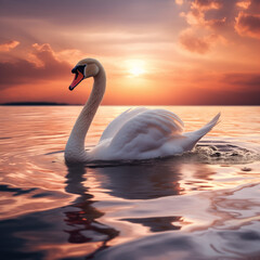 Swan in lake with water