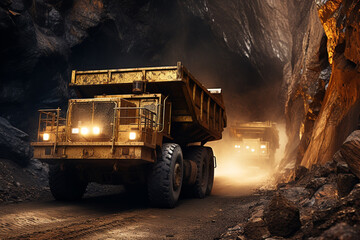 mining truck carrying mining materials in the pit  - obrazy, fototapety, plakaty
