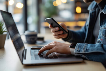 Fototapeta premium The Digital Wallet: Smartphone Transactions for Online Shopping 