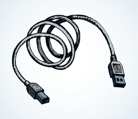 Cord for charging the phone. Vector drawing