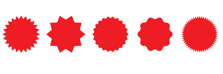 Red sale tag. Price empty label. Round red discount sign. New best deal sale star badge vector set isolated on white background.
