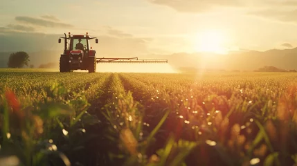 Foto op Plexiglas Farming tractor spraying plants in a field. © Ahtesham