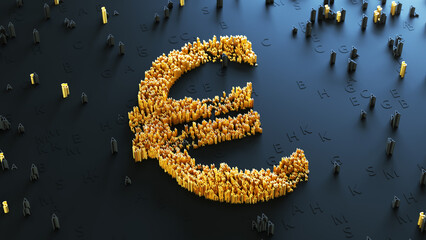 Obraz premium 3D Euro Coin of Gold Logo With Letters on the Dark Background.