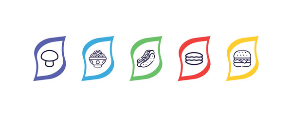 morning, dandan noodles, hotdog and bread, lollypop, hamburguer outline icons set. editable vector from food concept. - obrazy, fototapety, plakaty