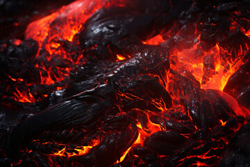 close up of volcano lava flowing