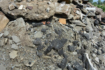 Building debris after construction work, pile of different rubbish.