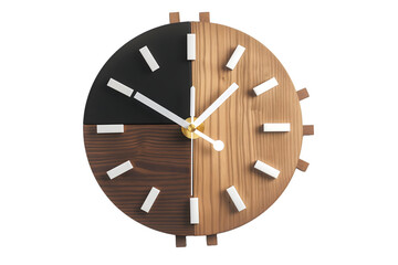 Modern Wooden Wall Clock Design Isolated on White Background
