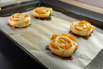 Puff Pastry Orang Jam Swirls. Pastry. food concept. diet