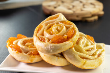 Puff Pastry Orang Jam Swirls. Pastry. food concept. diet