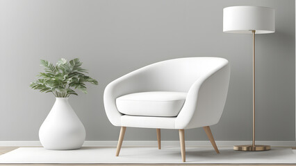 Sophisticated White Wingback Armchair Isolated in 3D Design Against a Minimalist Pastel Background