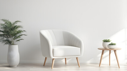 Fototapeta na wymiar Chic and Modern 3D White Wingback Armchair Perfect for Stylish Interior Spaces