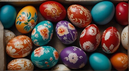 Fototapeta na wymiar Easter eggs with floral pattern 