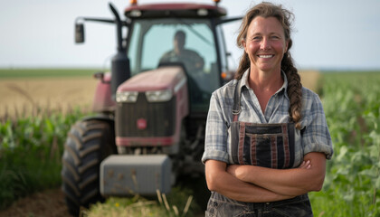 Field Guardian: Woman Farmer in Front of Tractor
