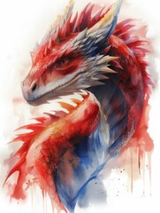 Mystical Ancient Dragon Wyvern Watercolor Illustration Generative AI