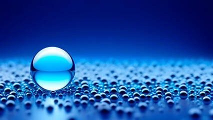 Effervescent fizz and clean cosmetics hygiene or rejuvenate renewable energy. Studio shot of transparent cosmetic blue gas bubbles under water in full-frame macro close up with selective focus blur.