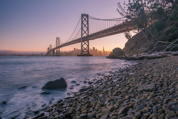 bay bridge sunset city 