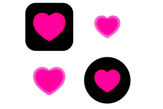 Set de iconos de coraz&oacute;n para "Me Gusta" en color de forma circular y cuadrado sin fondo