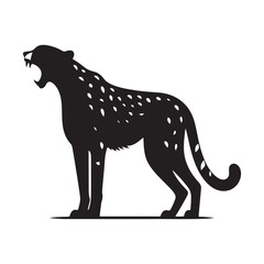 Roaring Cheetah Silhouette - Capturing the Majesty and Strength of Africa's Fastest Predator in Striking Form. Cheetah Vector, Cheetah Illustration.