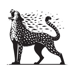 Roaring Cheetah Silhouette - Capturing the Majesty and Strength of Africa's Fastest Predator in Striking Form. Cheetah Vector, Cheetah Illustration.