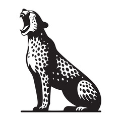 Roaring Cheetah Silhouette - Capturing the Majesty and Strength of Africa's Fastest Predator in Striking Form. Cheetah Vector, Cheetah Illustration.