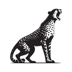 Roaring Cheetah Silhouette - Capturing the Majesty and Strength of Africa's Fastest Predator in Striking Form. Cheetah Vector, Cheetah Illustration.
