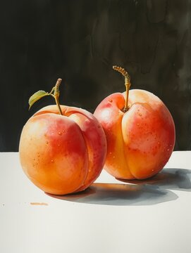 Watercolor Artistry: Apricots on White Generative AI