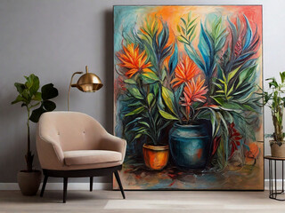 Abstract painting. Painting in the interior. Modern design.