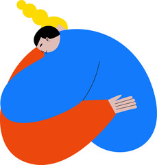 Modern artwork. Sun hugs his beloved mother. Cute character against white background. Cartoon style. Hand drawn Vector illustration. Concept of family, human touch, support and sympathy. Ad