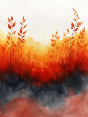 Autumn Orange Watercolor Border for Halloween Generative AI